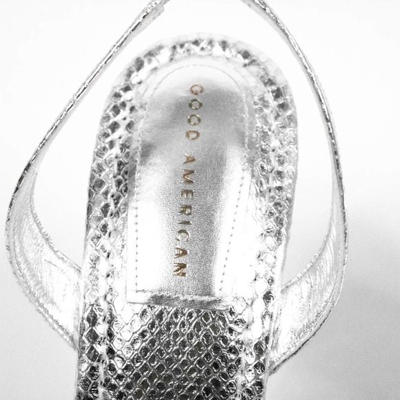 Good American Silver Strappy Open Toe High Heels Square Toe Snake Women Size 10 - Picture 4 of 6